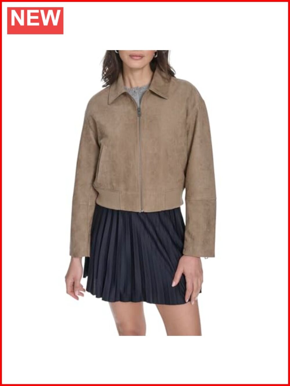 Faux Leather Bomber Jacket Laydown Collar Zip Closure